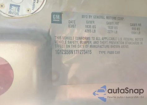 2007 Chevrolet Malibu Ls из США, поврежденный, VIN 1G1ZS58N17F273415